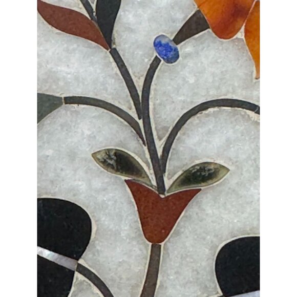 Handcrafted Stone Inlay Floral Art Panel Featuring Agate Carnelian Lapis Lazuli - Picture 2 of 6